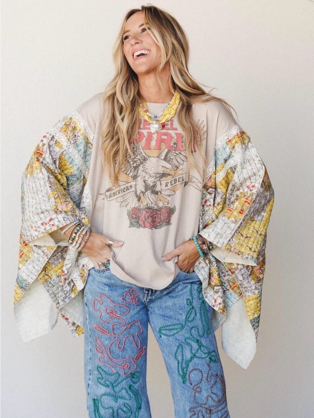 Three Bird Nest Mixed With Love Poncho Very Oversized